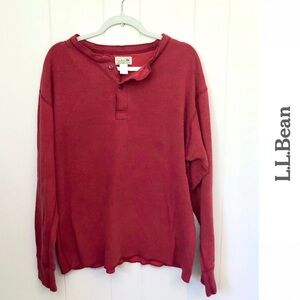 Vintage LL Bean Henley Base Layer Cotton Wool Blend Classic Red Heritage Large